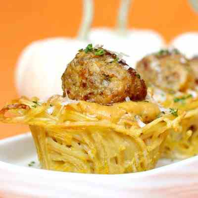 Spaghetti & Meatball Cups w/ Pumpkin Sauce