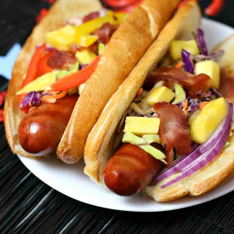 Hot Dogs with Pineapple Bacon Chipotle Sla