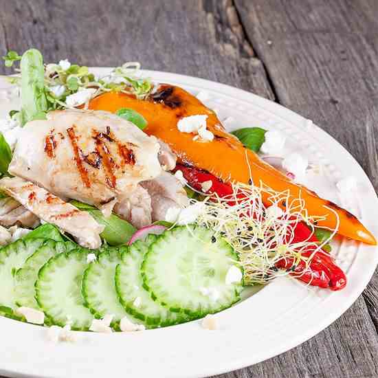 Butter lettuce salad with chicken thighs