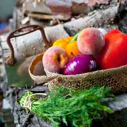 Baked Tomatoes and Zucchini with Peach Sal