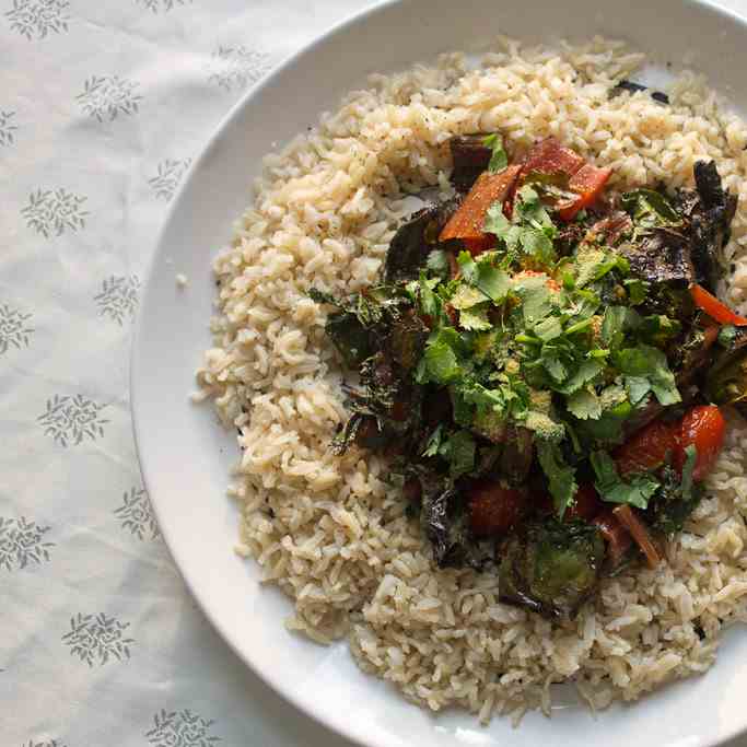 Charred Swiss chard and tomatoes