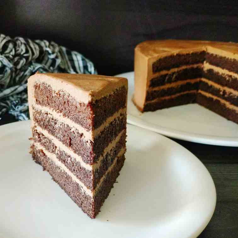 Mocha cake with milk chocolate frosting