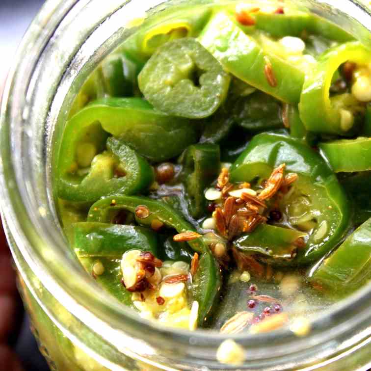 Green Pepper and Chili Pickles