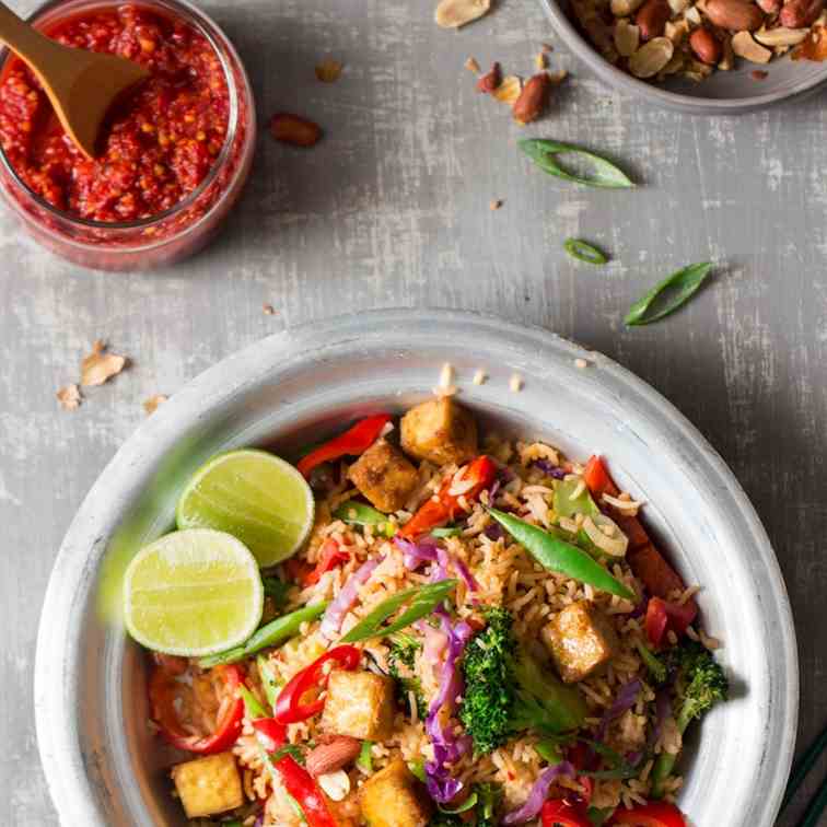 Vegan nasi goreng with ginger tofu