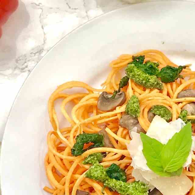 Sweet Potato Noodles with Home-Made Pesto