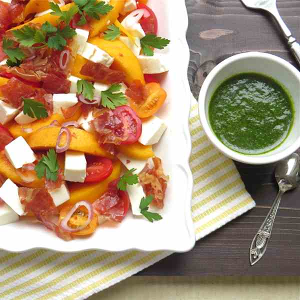 peach caprese with herb dressing