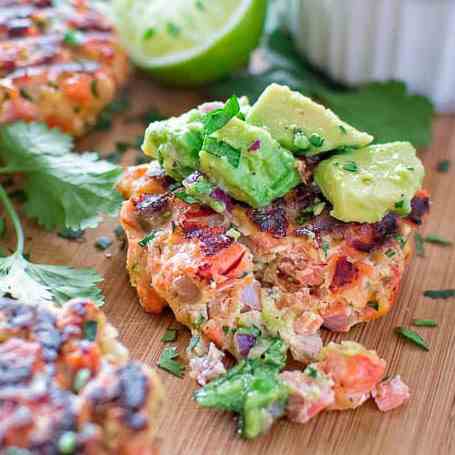 Salmon Burgers with Avocado Salsa