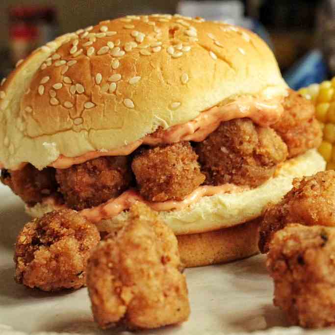 Deep Fried Smoked Scallop Burger