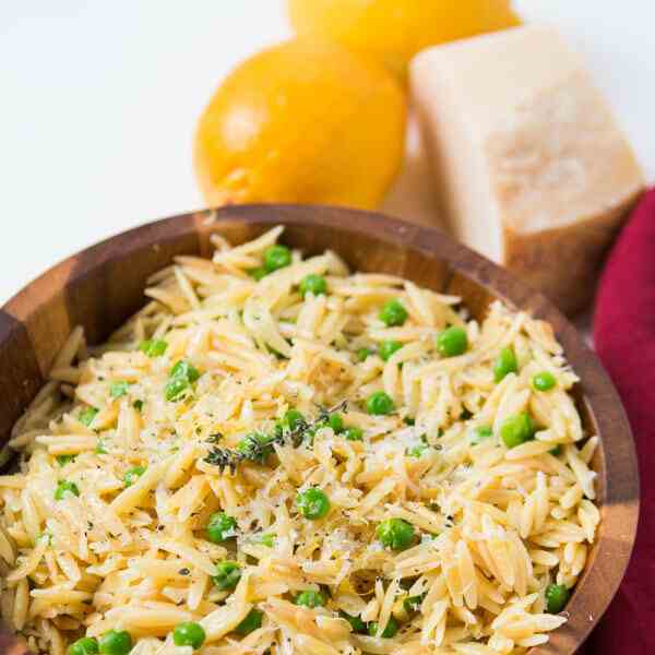 lemon orzo with parmesan and peas