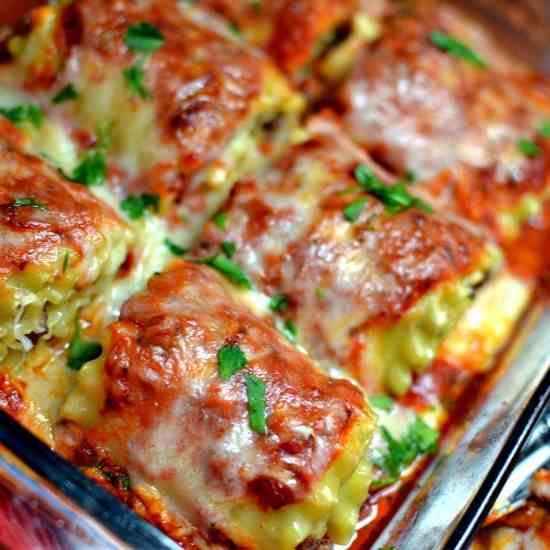 Three Cheese Lasagna Roll Ups with Sausage