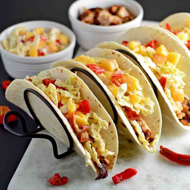 Fish Tacos with Peach Slaw