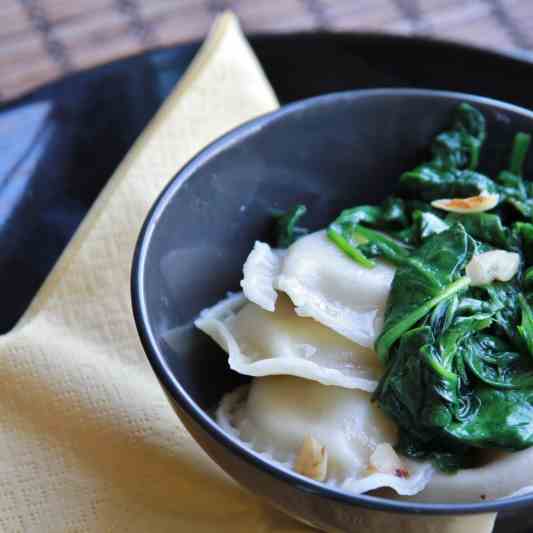 Perogies w/ Coconut Oil Sauteed Spinach