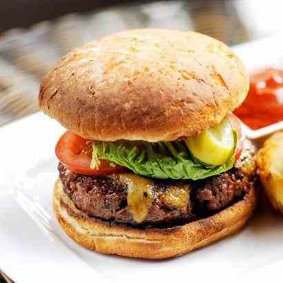 Homemade Beef Burger with chunky chips