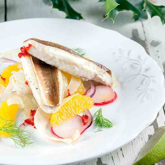 Pan-fried gurnard salad