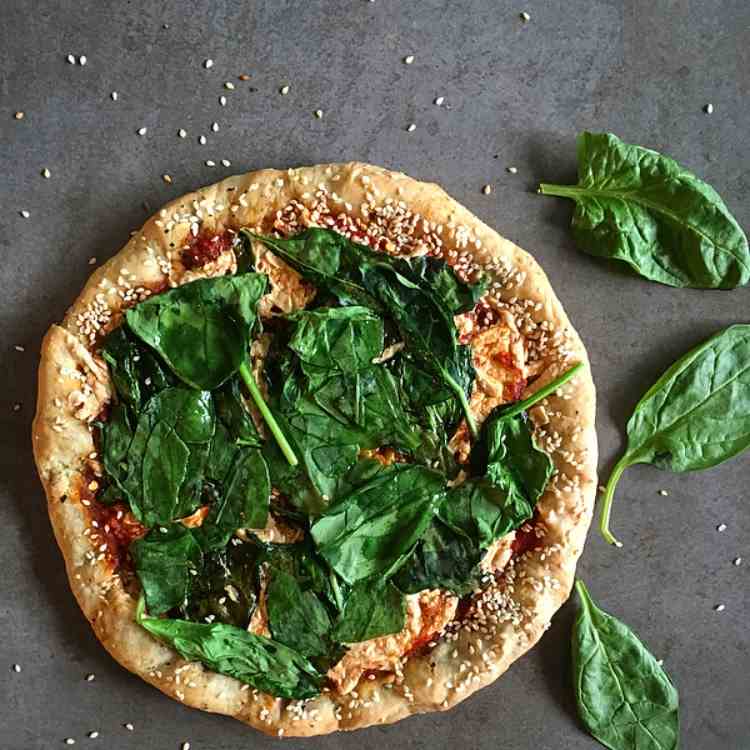 Vegan Spinach Pizza on Garlic - Herb Crust