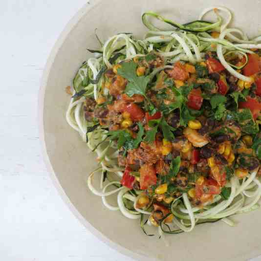 Courgette Pasta with a Mexican Bean Sauce