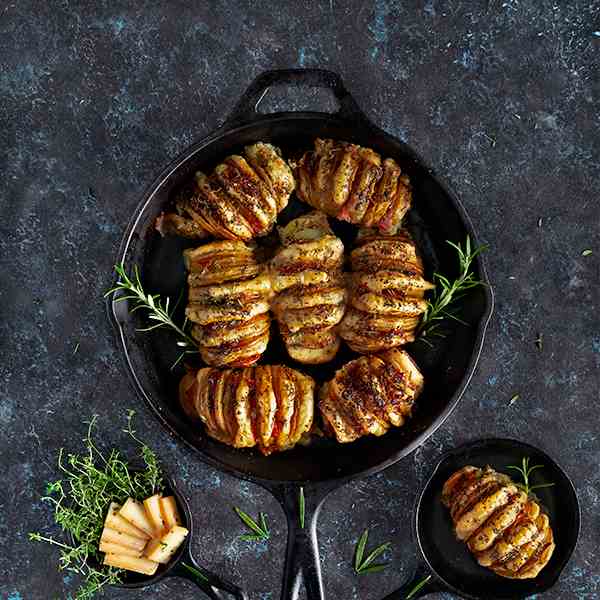 Hasselback potatoes with cheese and bacon
