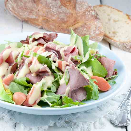 Roast beef salad with mustard dressing