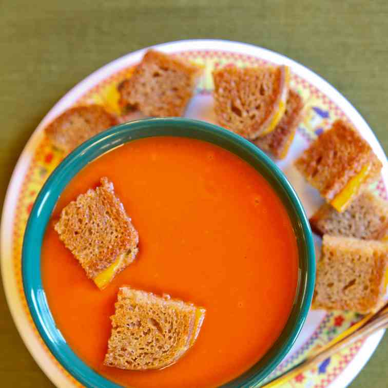 Tomato Soup with Grilled Cheese Croutons