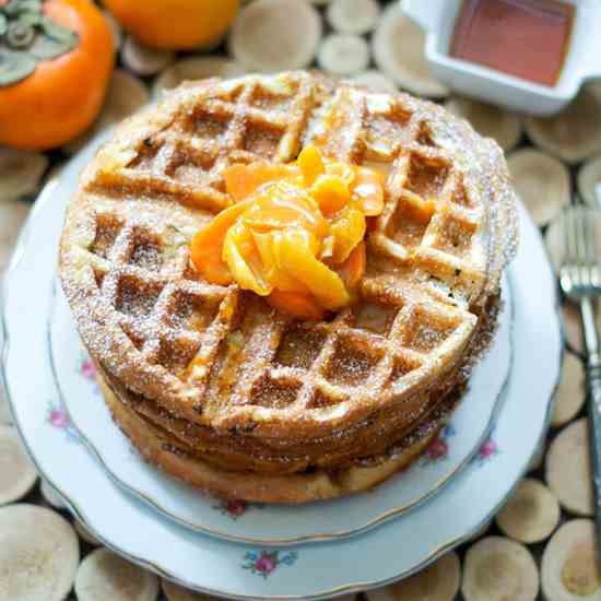 Fall Belgian Waffles with Persimmons and M