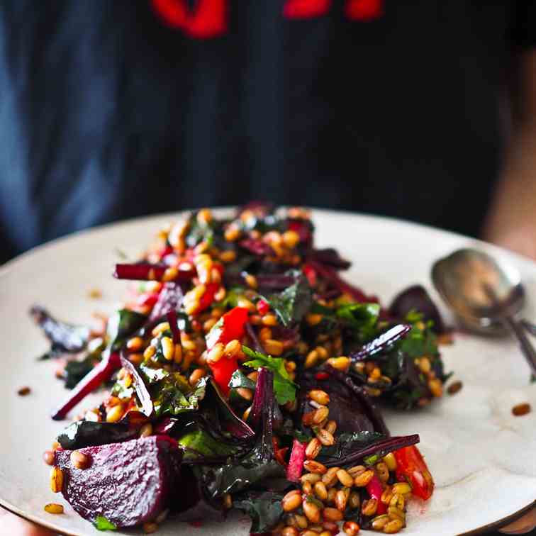 Farro, Beetroot - Beet Green Salad