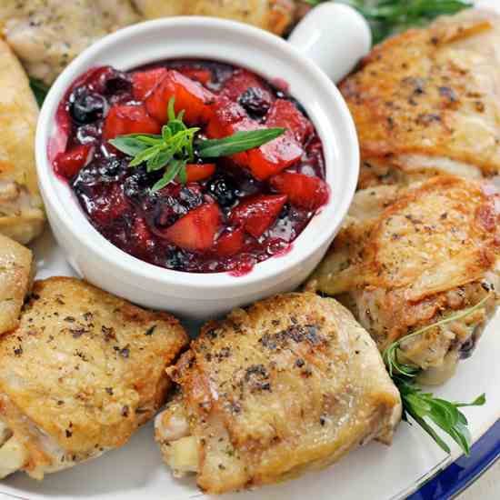 Roasted Chicken with Peach Blueberry Sauce