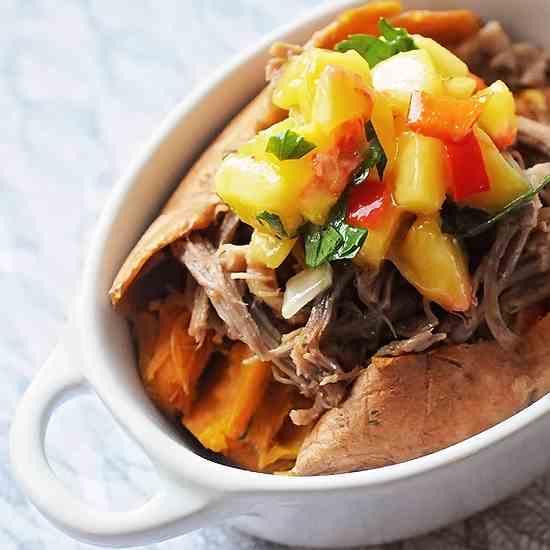 Peach Salsa Topped Sweet Potato