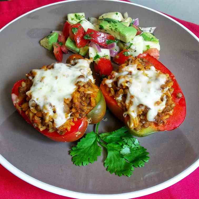 Spicy Lentil and Brown Rice stuffed Pepper