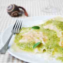 False ravioli with sweet potato and pesto