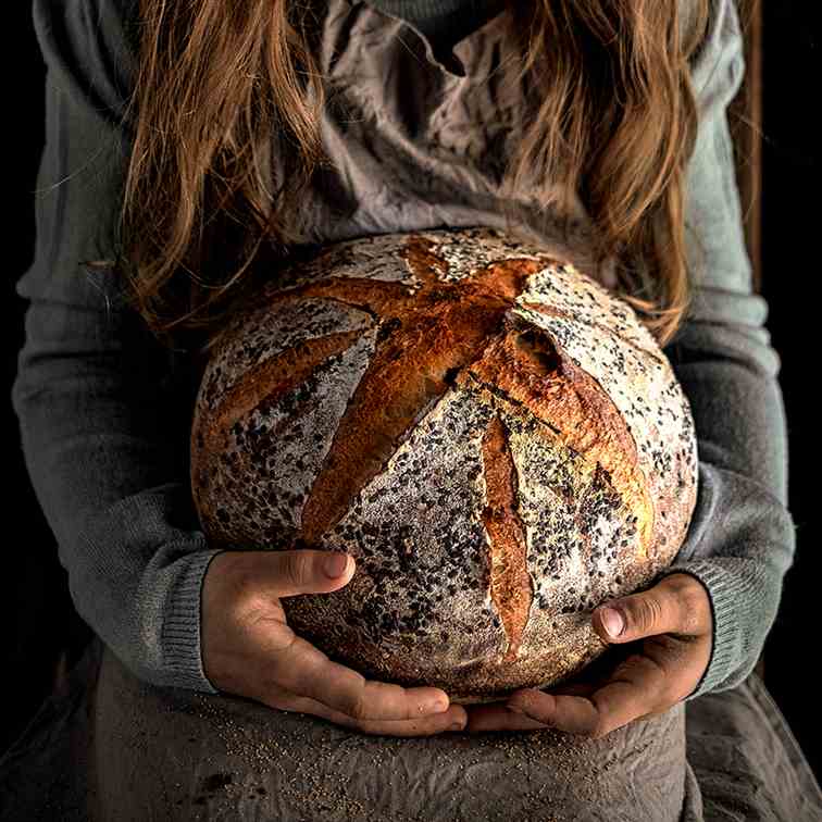 Country bread baked in a Dutch oven