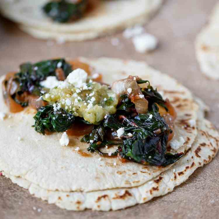 Swiss Chard and Onion Tacos