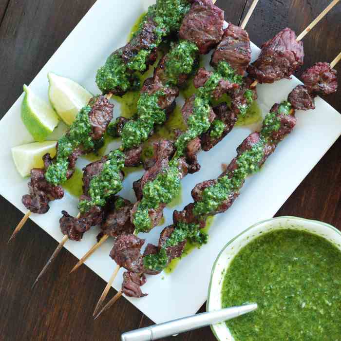 Beef Kebabs with Green Pepper Chimichurri