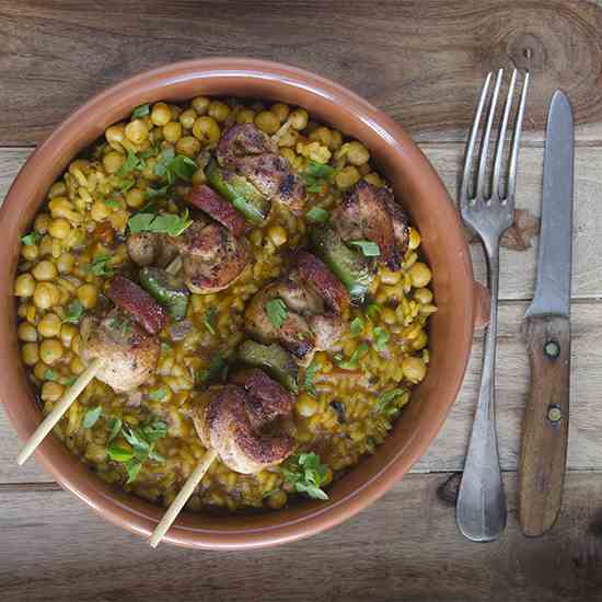 Chicken and Chorizo over Chickpeas