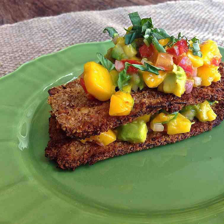 Crispy Eggplant with Avocado Mango Salsa