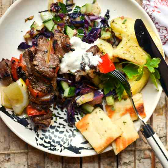 Beef Souvlaki with Greek Potatoes 