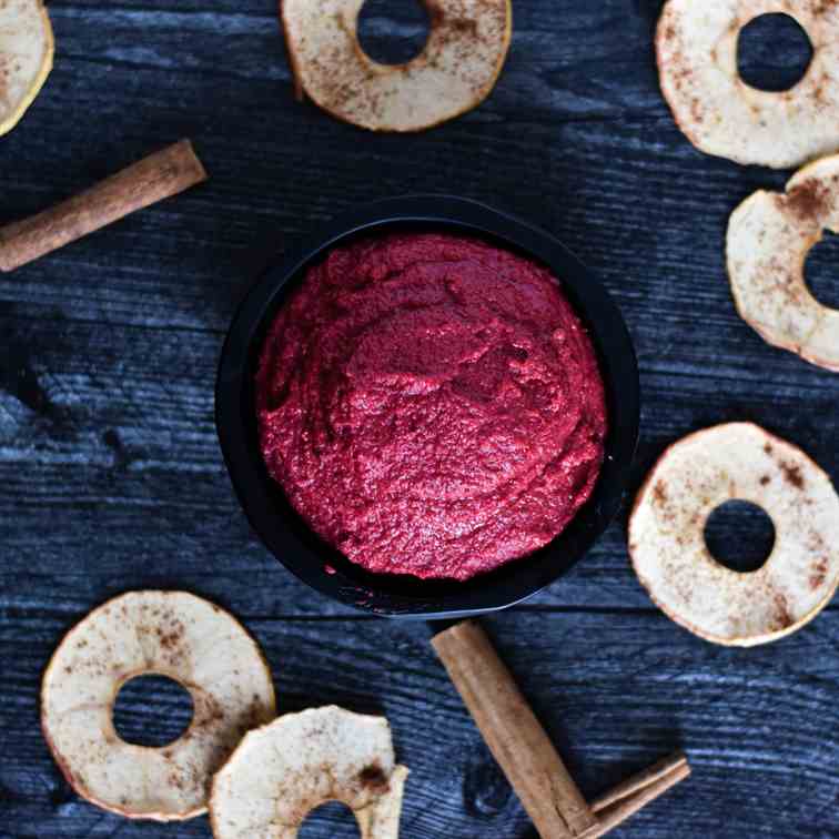 Beet Hummus with Cinnamon Apple Chips