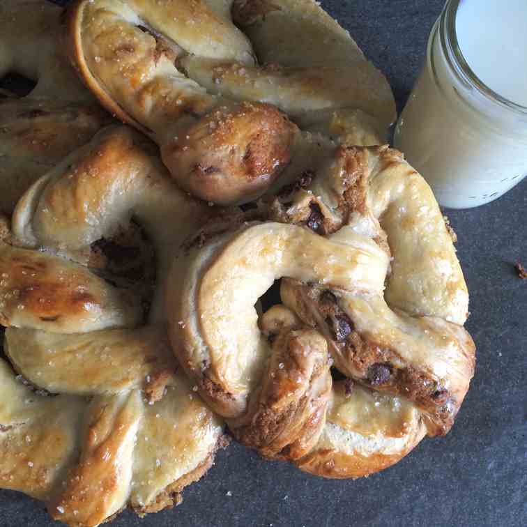 Chocolate Chip Cookie Stuffed Soft Pretzel