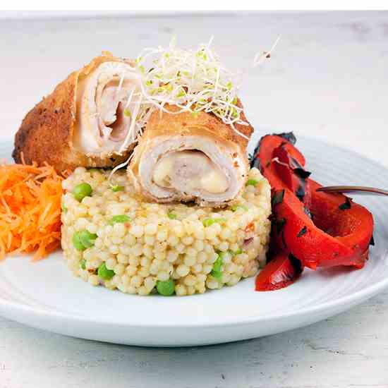 Cordon bleu with pearl couscous