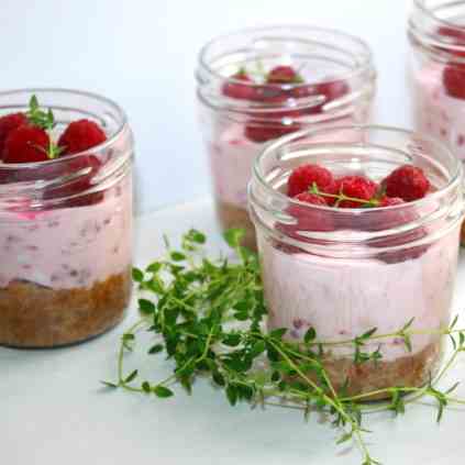 No-Bake Raspberry Cheesecake in jam pots