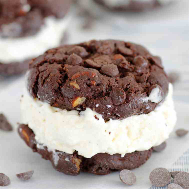 Chocolate and Pecan Ice Cream Sandwich