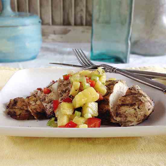 Jerk Chicken with Grilled Pineapple Salsa