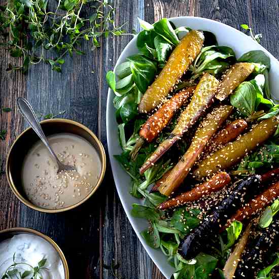 Roasted carrots on mache with sesame dress