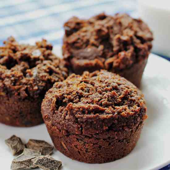 Chocolate Chocolate Chunk Zucchini Muffins