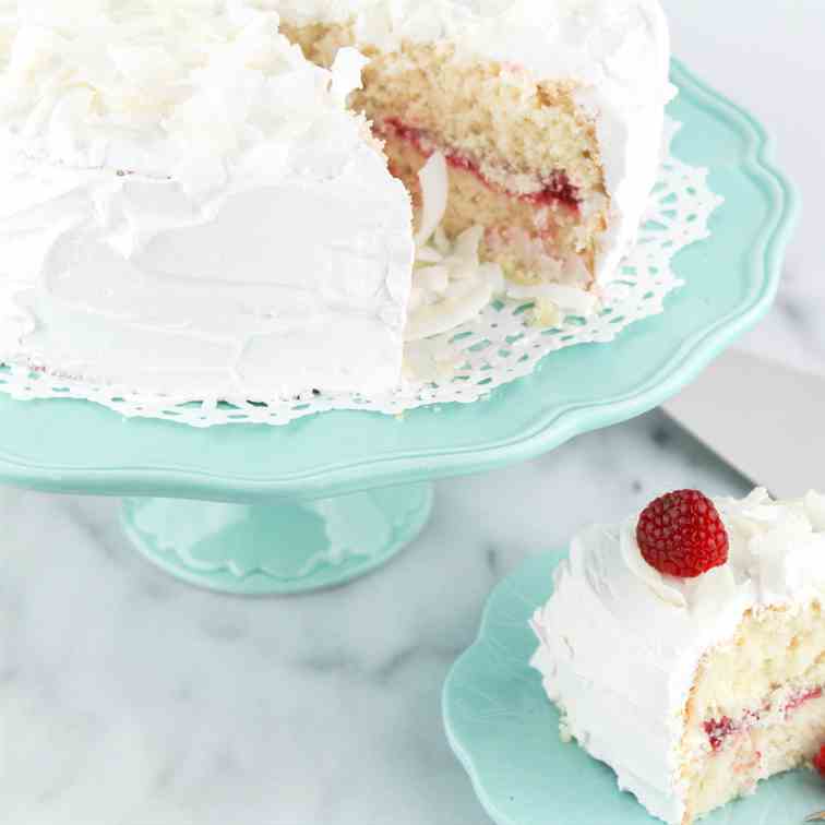 Coconut Cake with Raspberry Filling