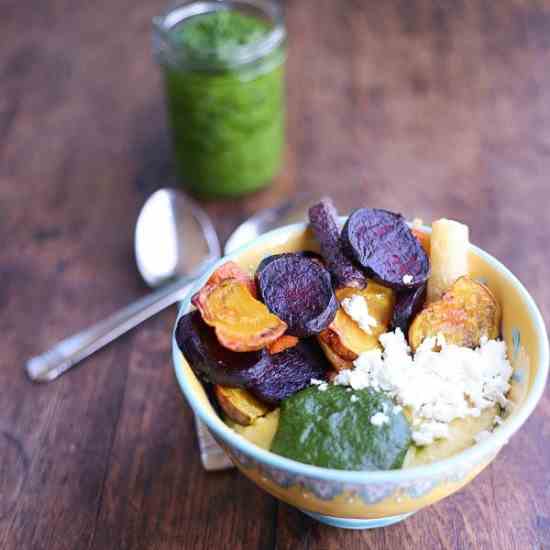 Polenta with Kale Pesto and Root Vegetable