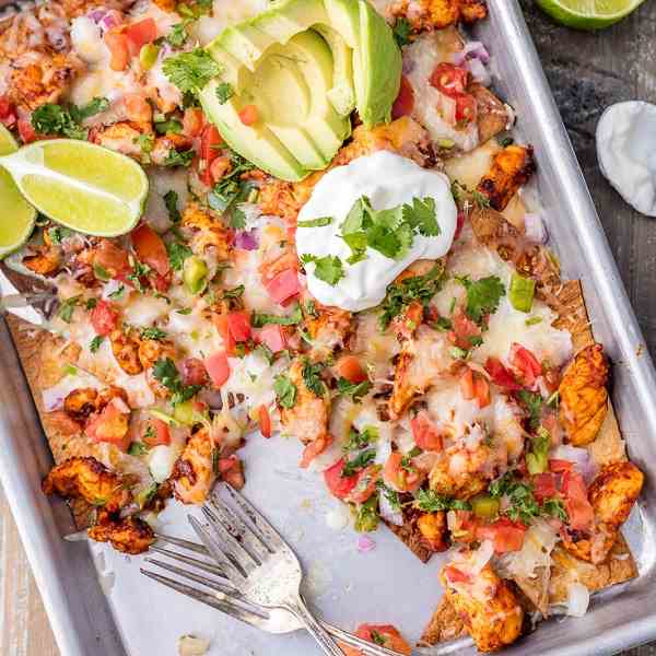 Tequila Lime Baked Chicken Nachos