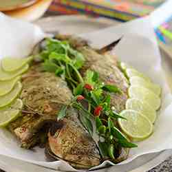 Whole roasted fish with Coconut Sauce