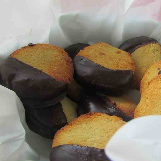 Almond cookies dipped in chocolate