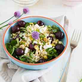 Pasta salad with cherries and feta