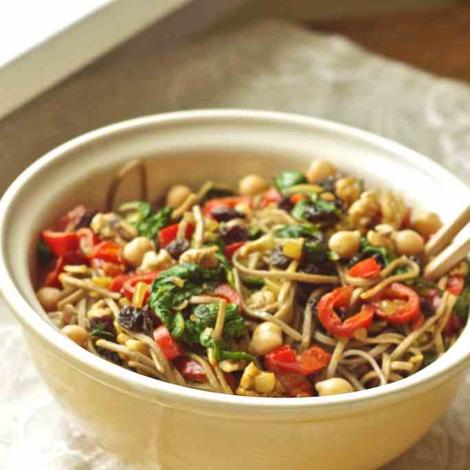 Red Spicy Soba Stir-Fry (Vegan)